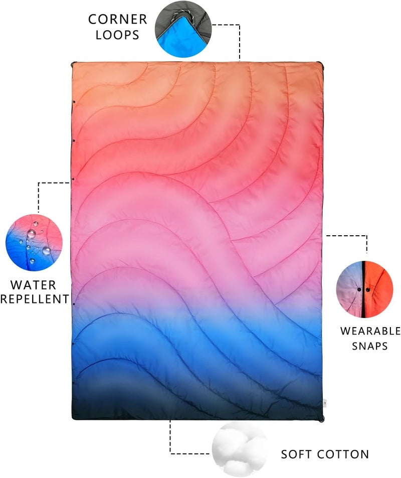 LH Outdoor Puffy Camping Blanket, Lightweight Down Alternative Puffy Waterproof Stadium Blanket with Portable Bag, Lightweight Camping Blanket for 2 People, Cold Weather, Sports, Travel, Car, 79*54 inch - Image 3